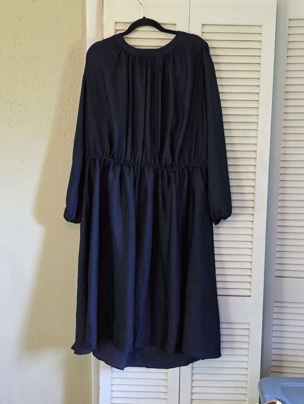 Ava & Viv 2X Black Micro Dot Long Sleeve Midi Dress Elastic Waist
